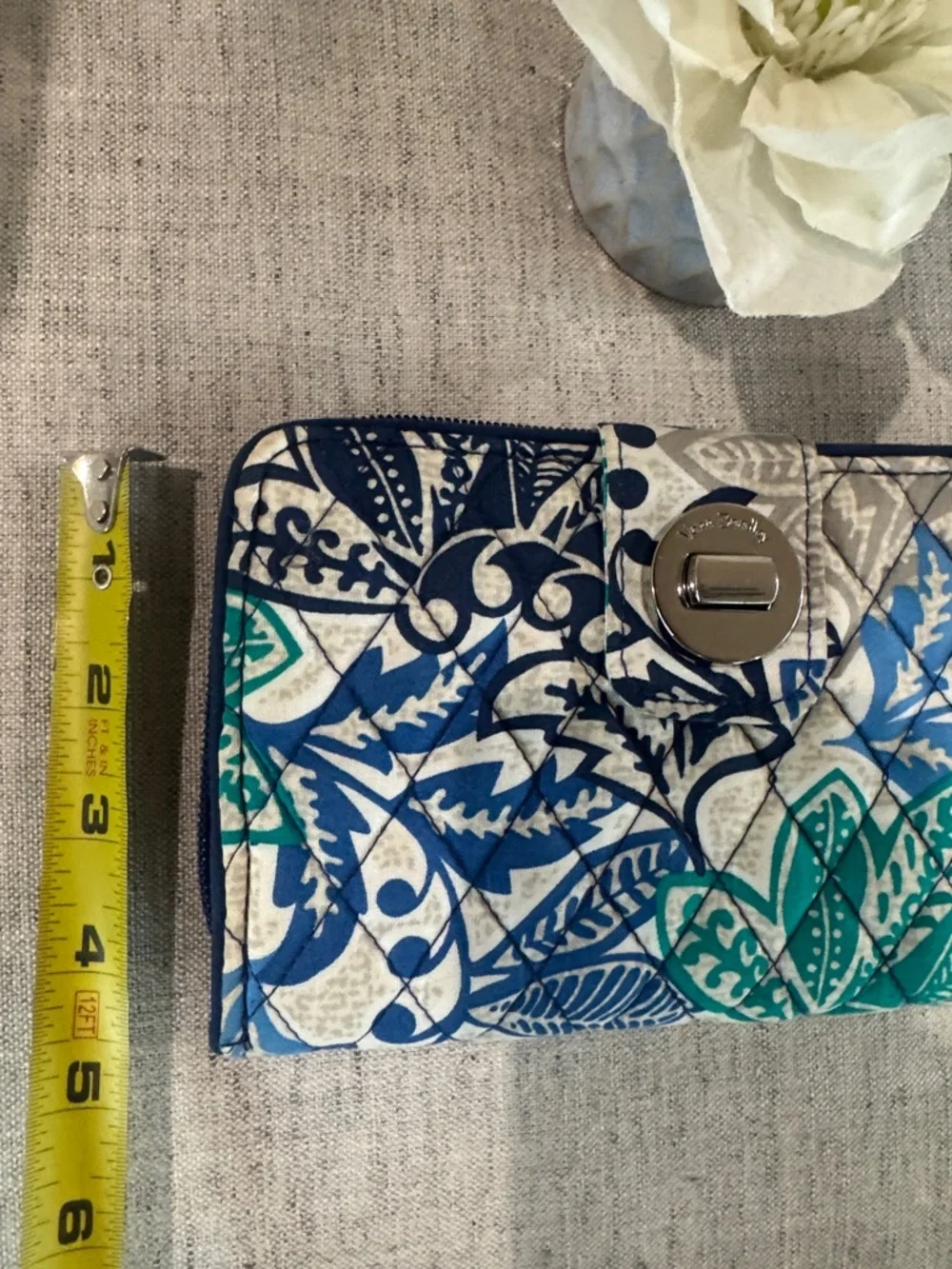Vera Bradley Blue Teal Floral Quilted Wallet with Silver Turn-Lock - Picture 3 of 7